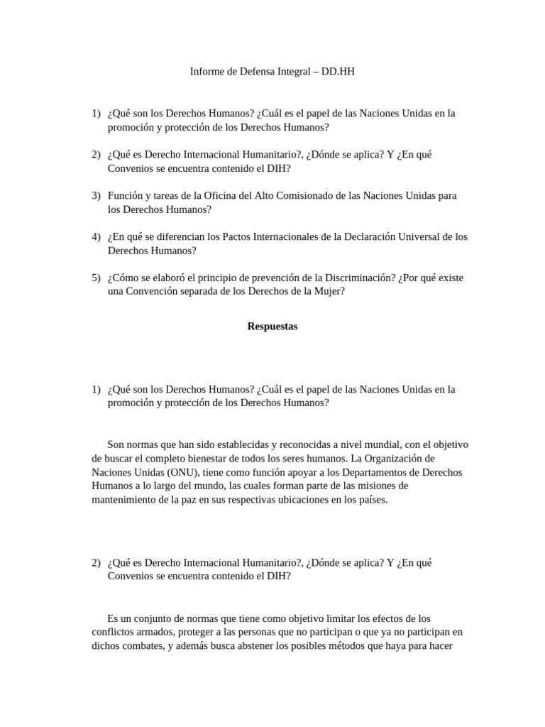 Informe sobre Derechos Humanos y DIH | PDF | Ley humanitaria ...