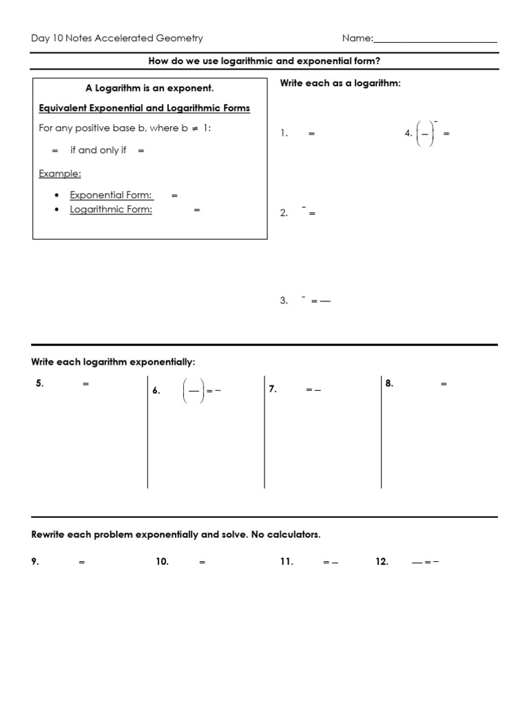Day 10 - Notes - HW (Exp. & Log Forms) | PDF | Logarithm | Exponential ...