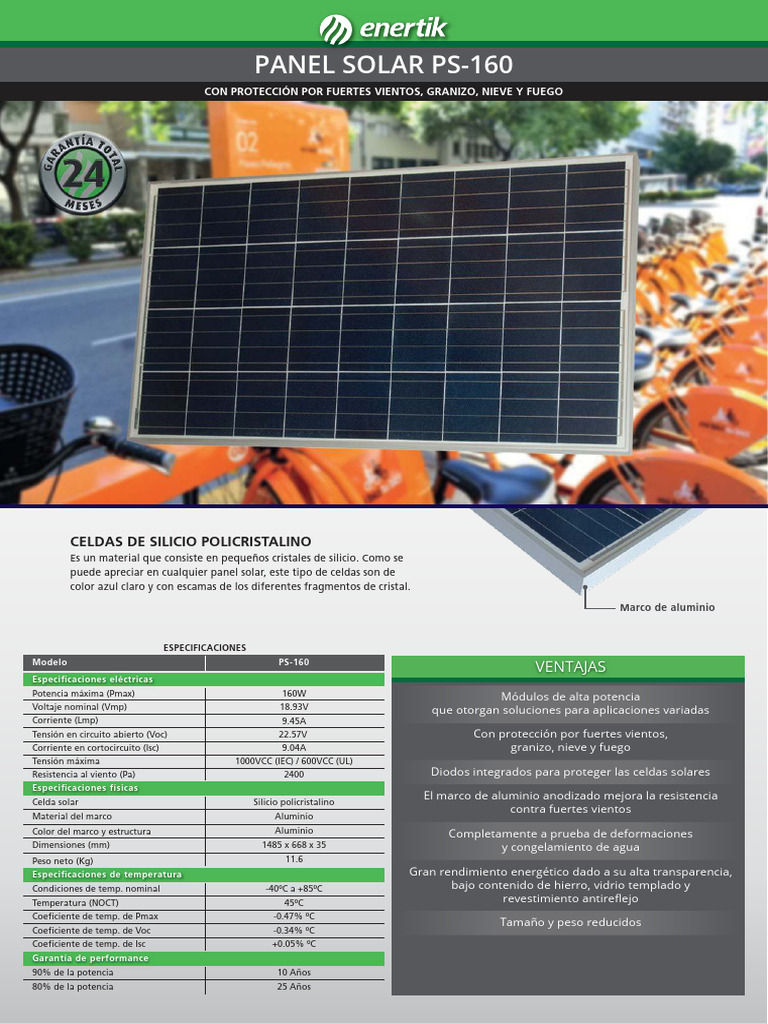 Especificaciones Panel Solar PS-160 | PDF | Panel solar | Célula solar