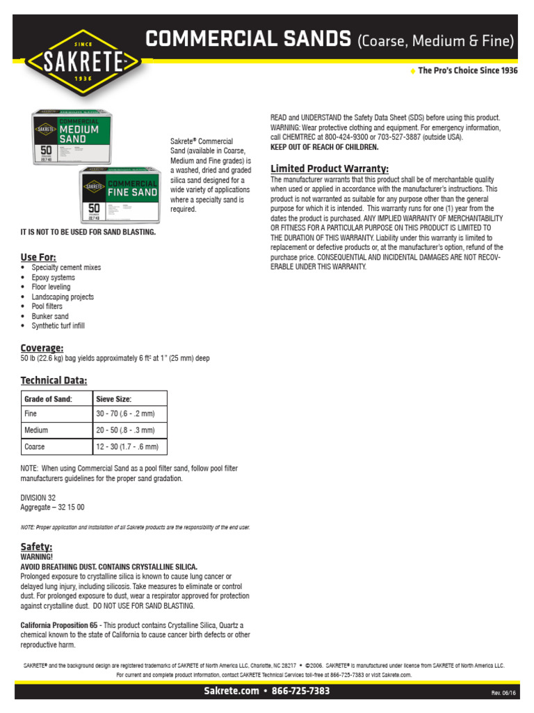Commercial-Sands - (Fine, Medium, Coarse) | PDF | Sand