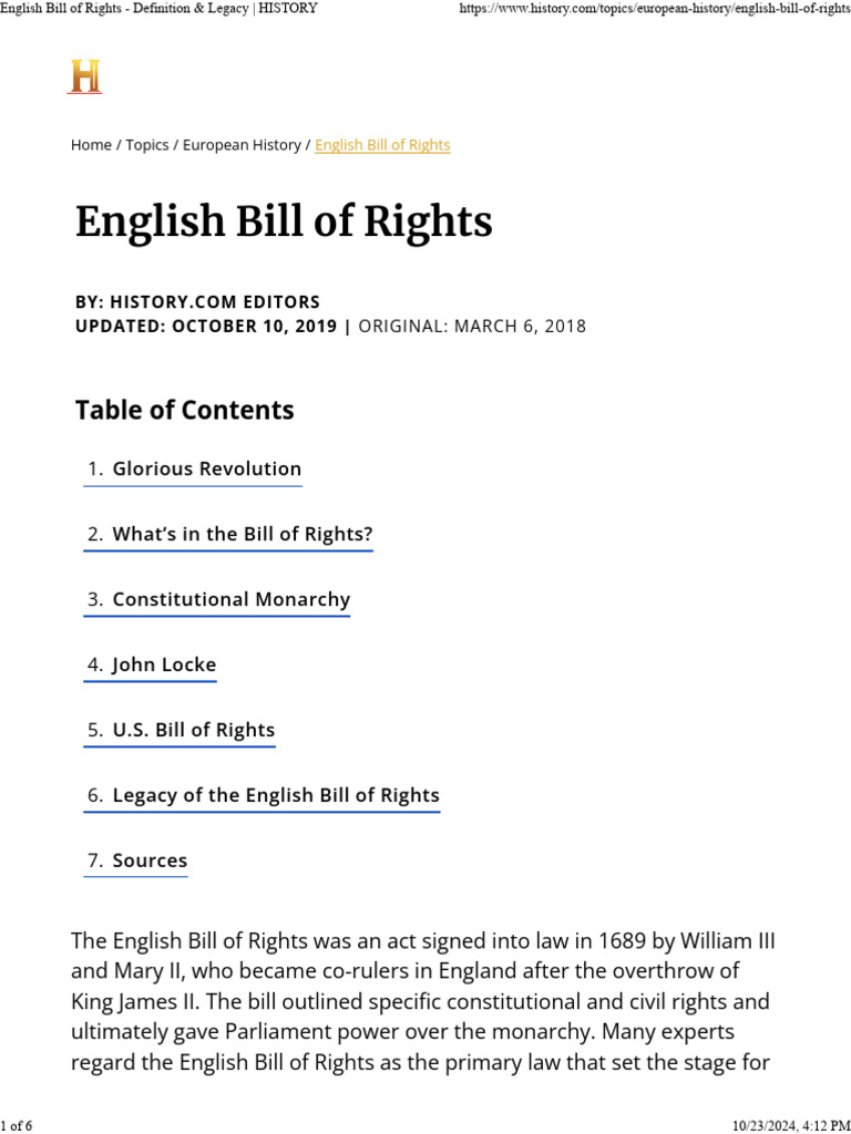 English Bill Of Rights Definition
