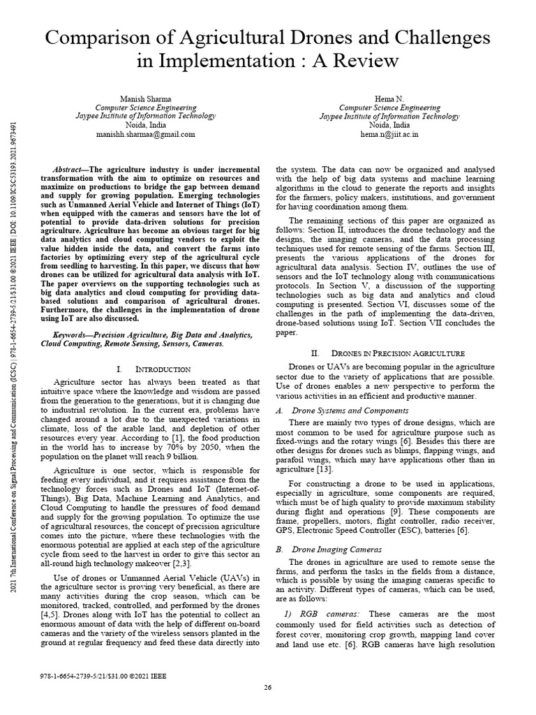 Comparison of Agricultural Drones and Challenges in Implementation A ...
