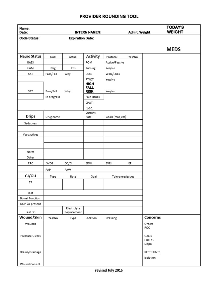 Provider Rounding Tool Template | PDF | Causes Of Death | Medicine