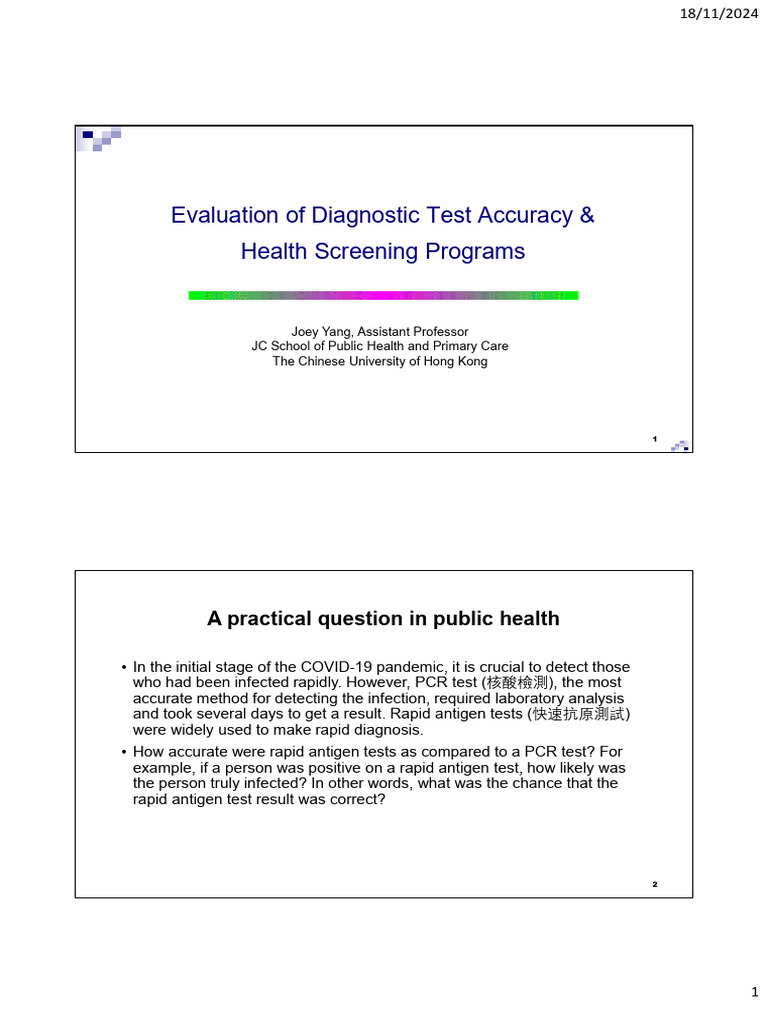 Diagnostic Test Accuracy in Health Screening | PDF | Sensitivity And ...