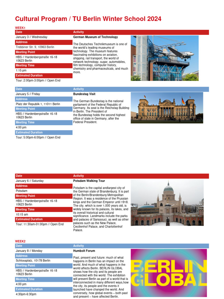 TU Berlin Winter School 2024 Cultural Program 2 | PDF | Berlin | Dresden