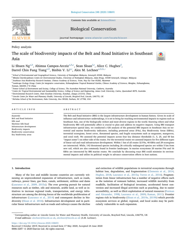 Biodiversity Impacts of Belt and Road Initiative | PDF | Biodiversity ...