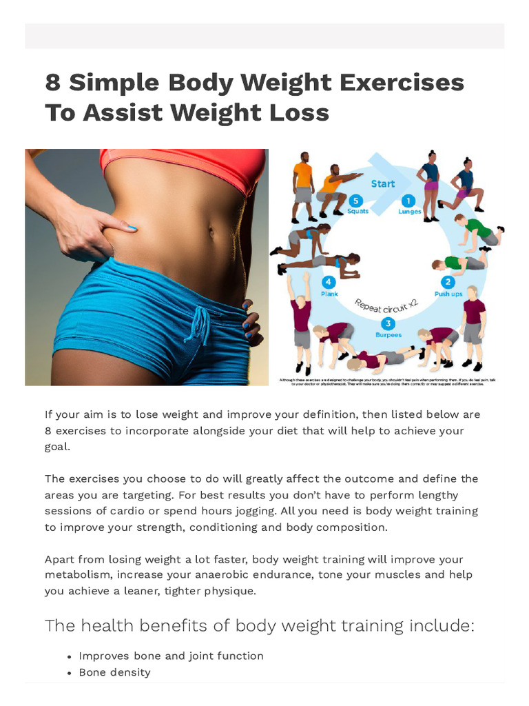 8 Simple Body Weight Exercises To Assist Weight Loss | PDF | Strength ...
