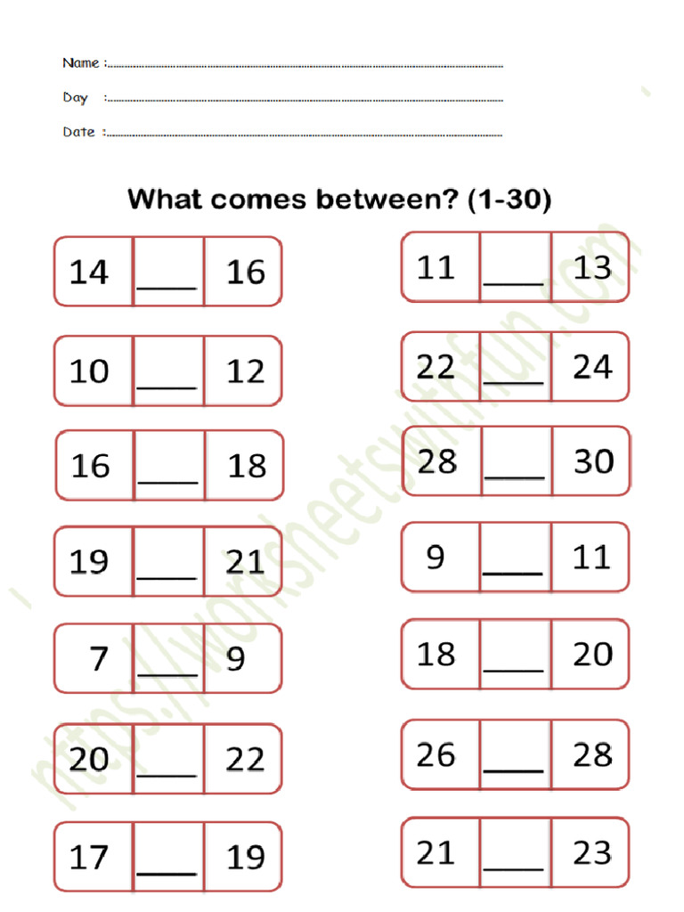 Before - After - Between Worksheet 4 (1-30) (Color) | PDF