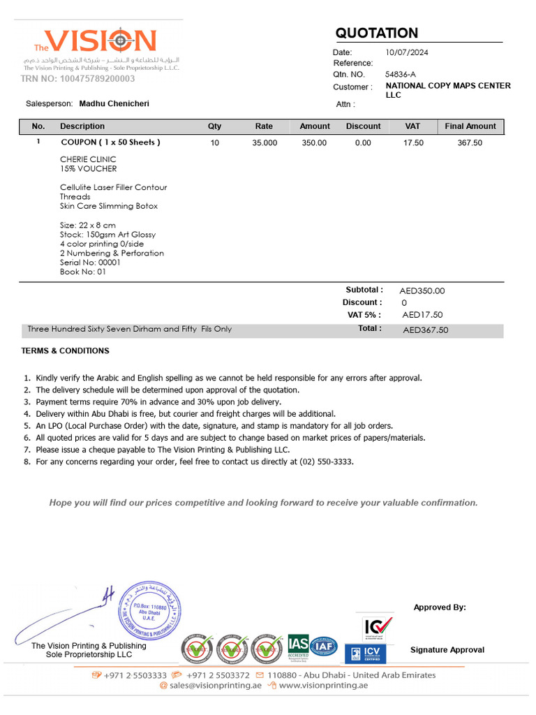 Quotation for Printing Services | PDF