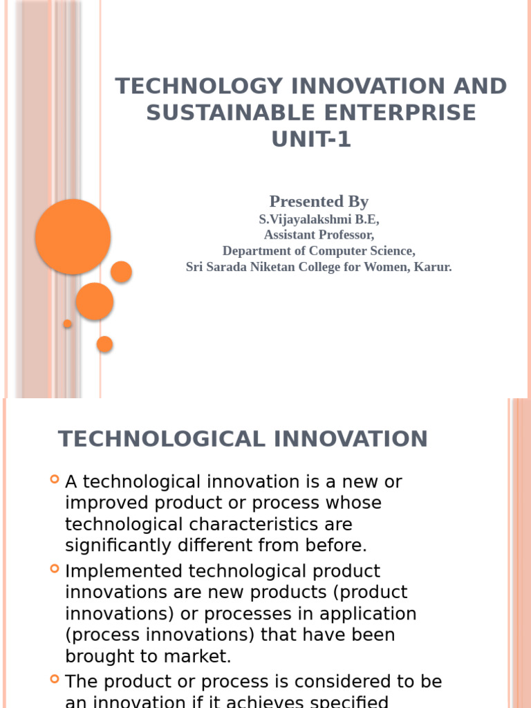 Technology Innovation for Sustainability | PDF | Innovation | Knowledge ...