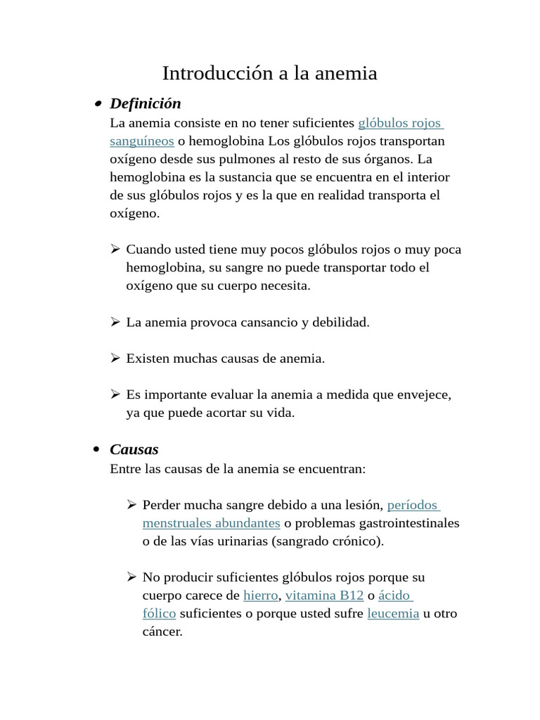 Causas y Tratamiento de la Anemia | PDF | Anemia | Glóbulo rojo