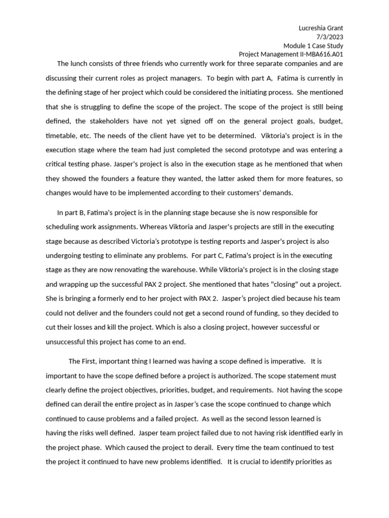 Project Management Case Study Insights | PDF | Project Management ...