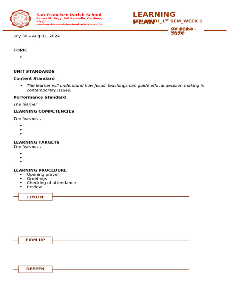 Learning Plan Template SHS | PDF