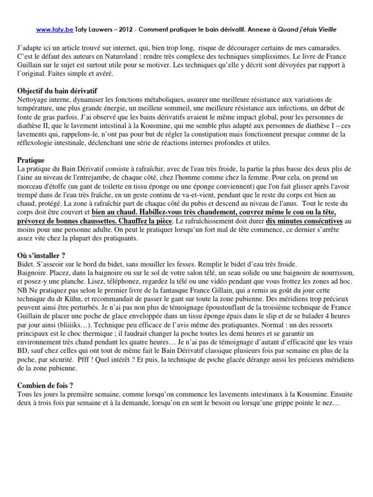 Pratique du Bain Dérivatif Simplifiée | PDF | Bien-être | Sciences et ...