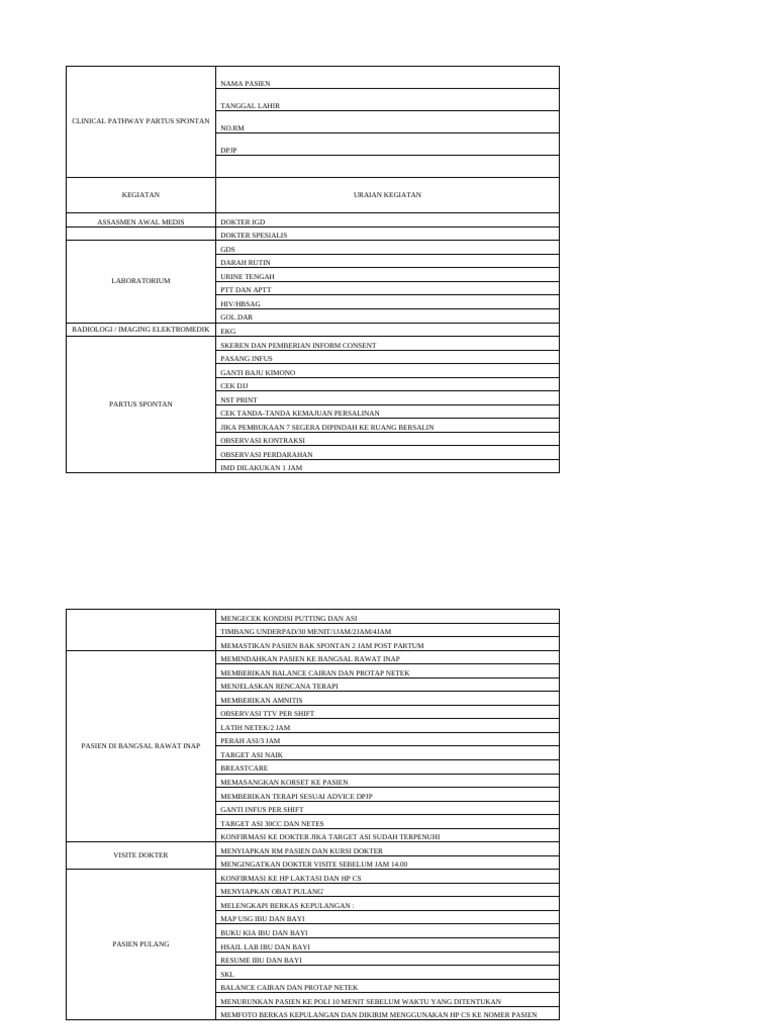 Clinical Pathway Partus Spontan | PDF