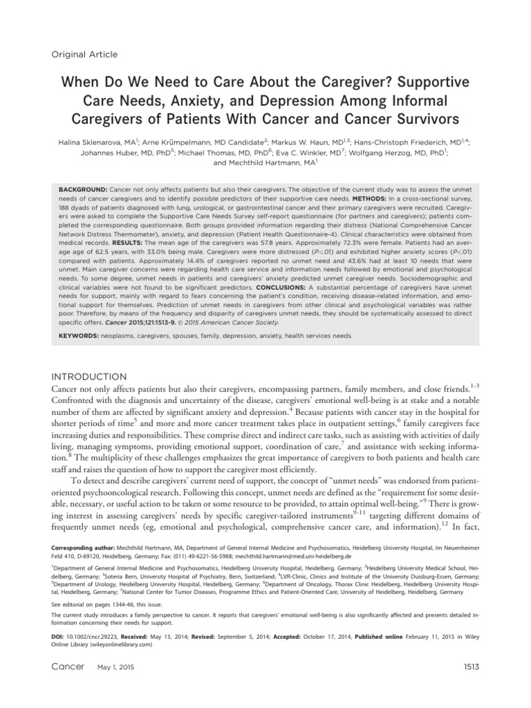 Caregiver Support Needs in Cancer Care | PDF | Caregiver | Cancer