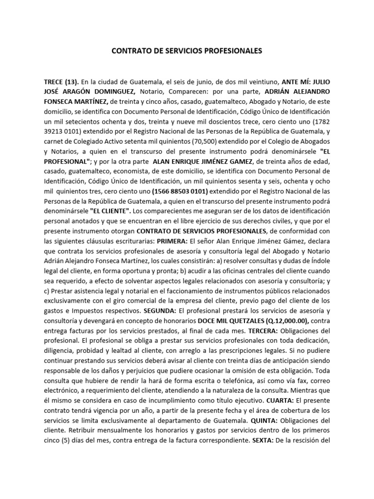 Contrato de Servicios Profesionales 1 | PDF | Guatemala