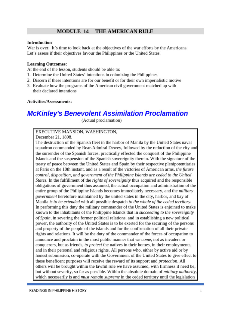 Module 14 The American Rule | PDF | Government | Philippines