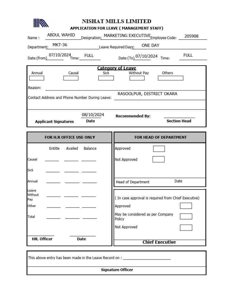 Leave Form | PDF