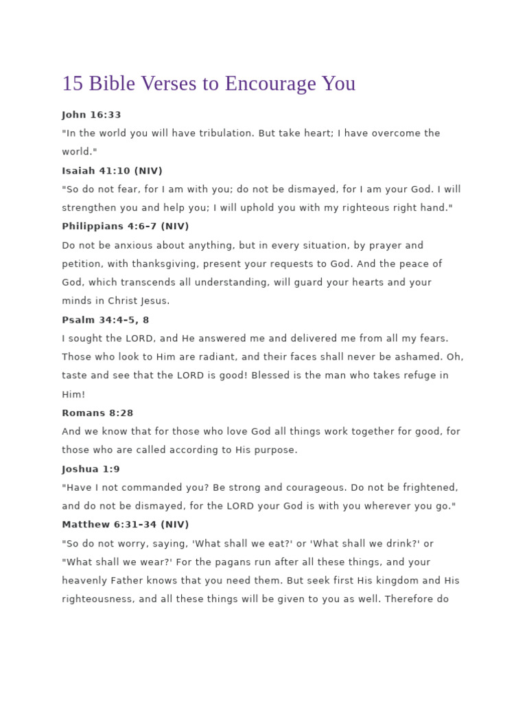 15 Bible Verses To Encourage You | PDF | New International Version | God