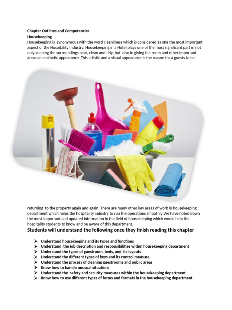 Housekeeping Functions and Responsibilities | PDF | Housekeeping | Bed
