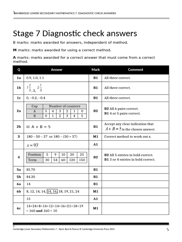 LS Maths 7 Diagnostic Check Answers Edit | PDF | Mathematics