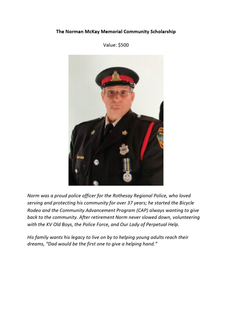 The Norman Mckay Memorial Community Scholarship Pdf Sports