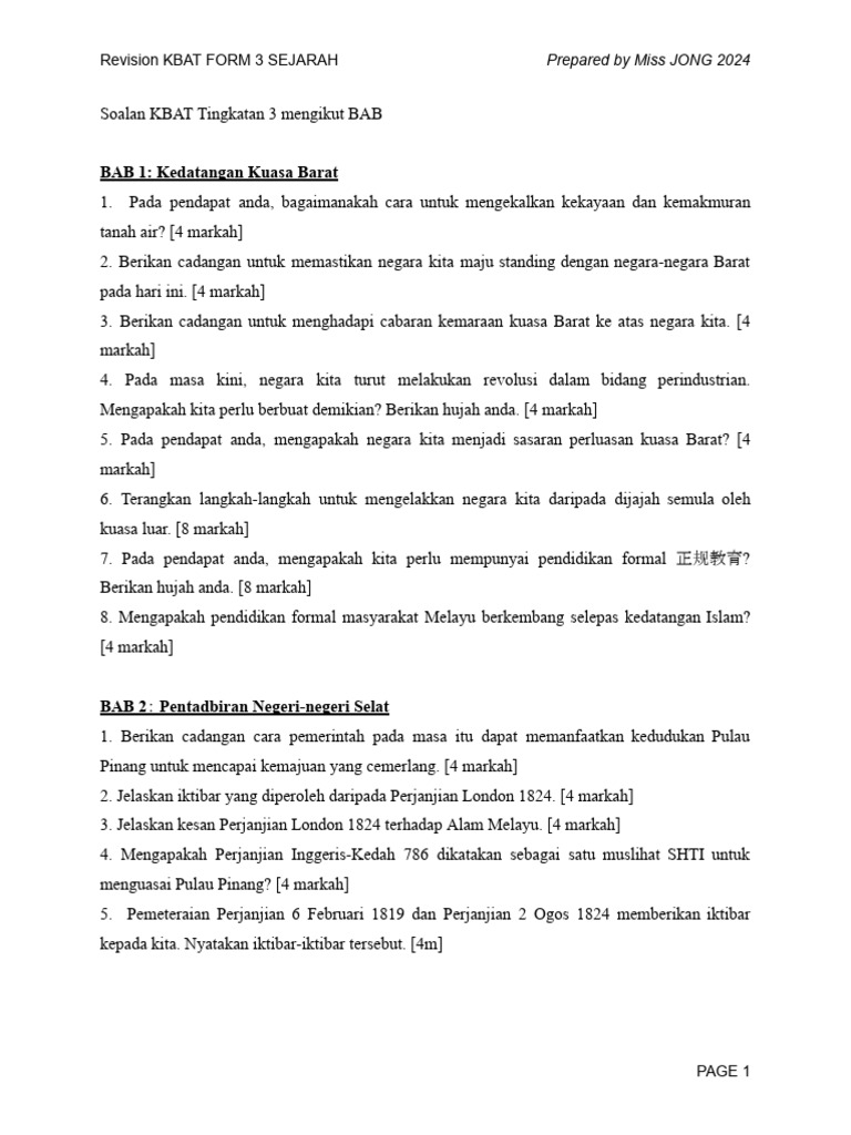 Soalan Kbat Tingkatan 3 Mengikut Bab Pdf