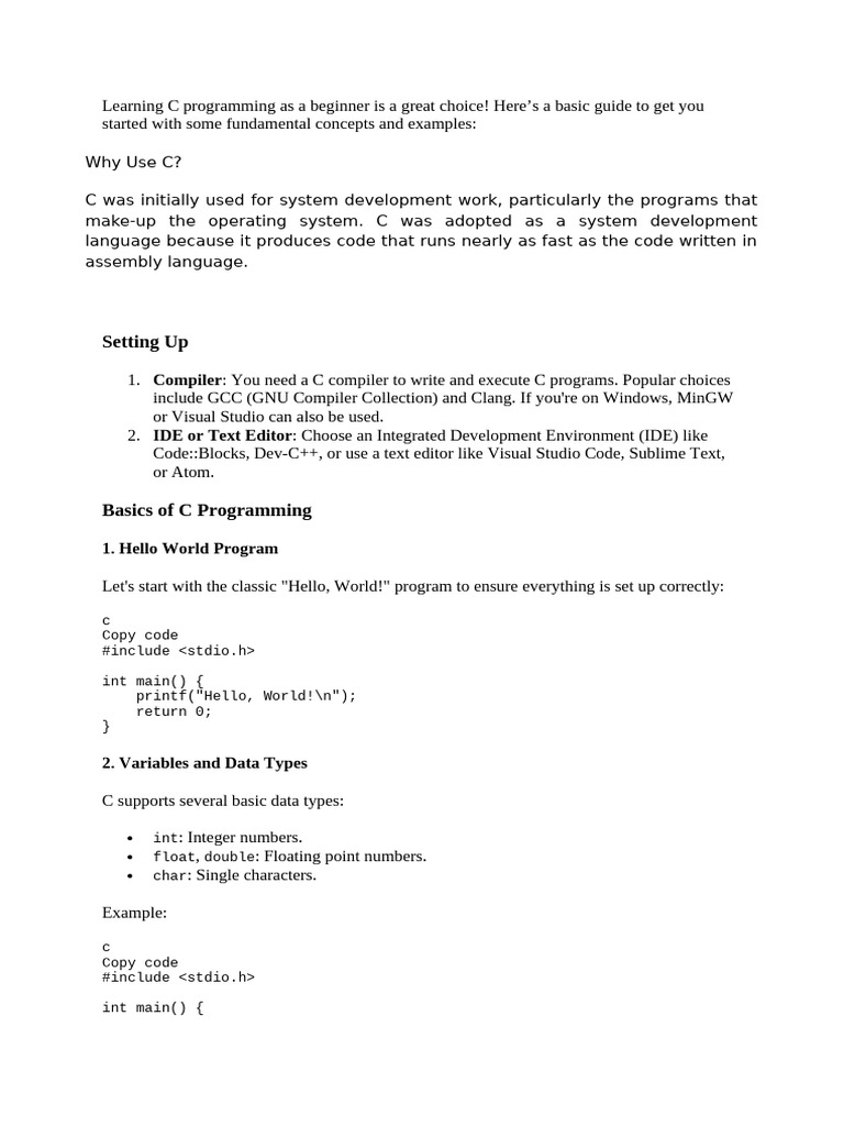 C Programming Basics with Code Examples | PDF | Integer (Computer ...