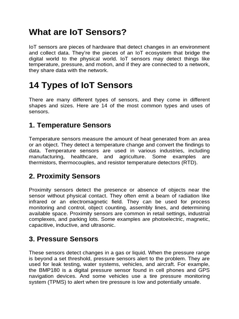 Types of IoT Sensors Explained | PDF | Sensor | Gyroscope