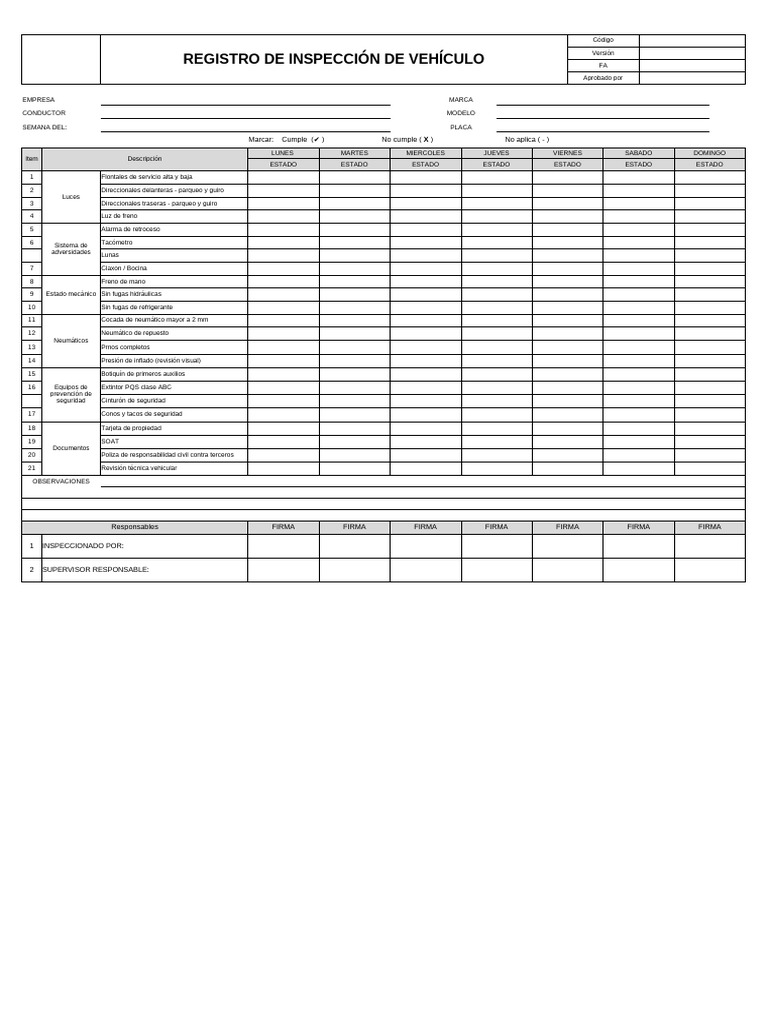 Registro de Inspección Vehicular Detallado | PDF | Industria automotriz ...