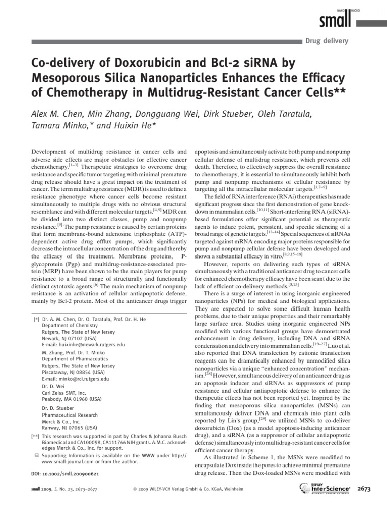 Small - 2009 - Chen - Co Delivery of Doxorubicin and BCL 2 SiRNA by ...