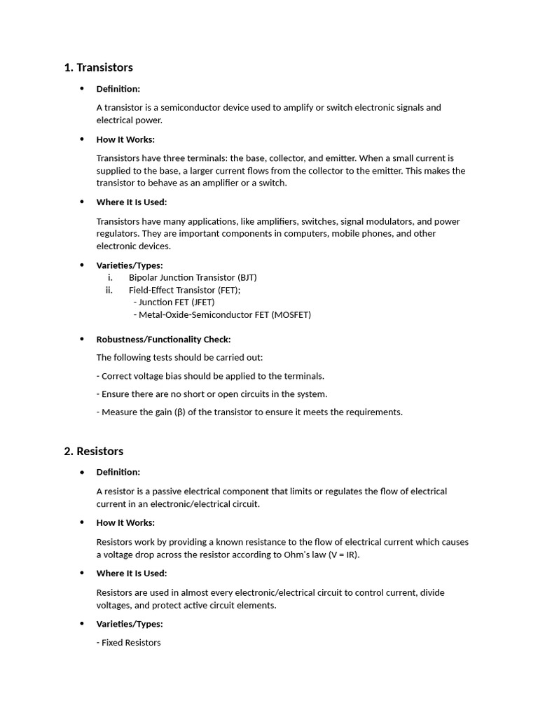 Essential Electronic Components Guide | PDF | Capacitor | Diode