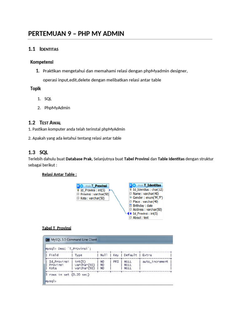 Relasi Tabel dengan phpMyAdmin SQL | PDF | Metode & Bahan Ajar | Komputer
