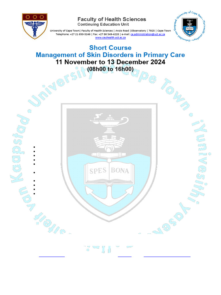 Skin Disorders Management Course UCT | PDF | Primary Care | Dermatology