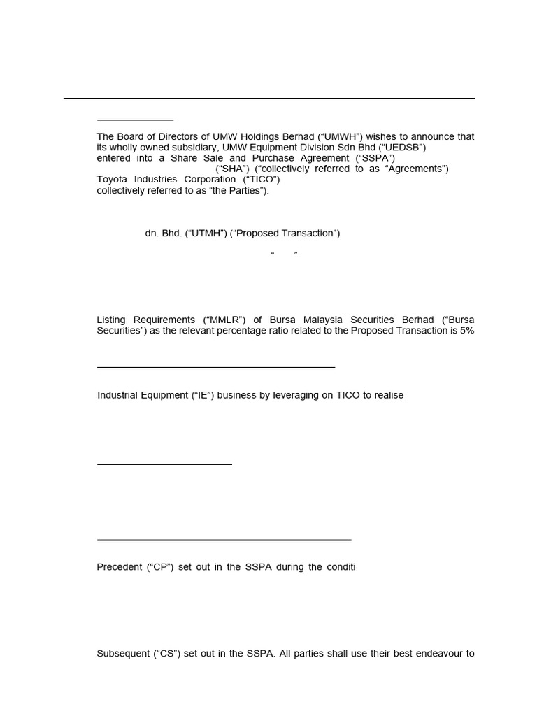 UMWH-Execution of SSPA and SHA Between UEDSB and TICO | PDF ...
