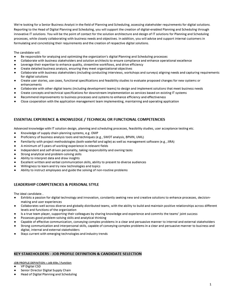 Senior Business Analyst for Digital Solutions | PDF | Business Analysis ...