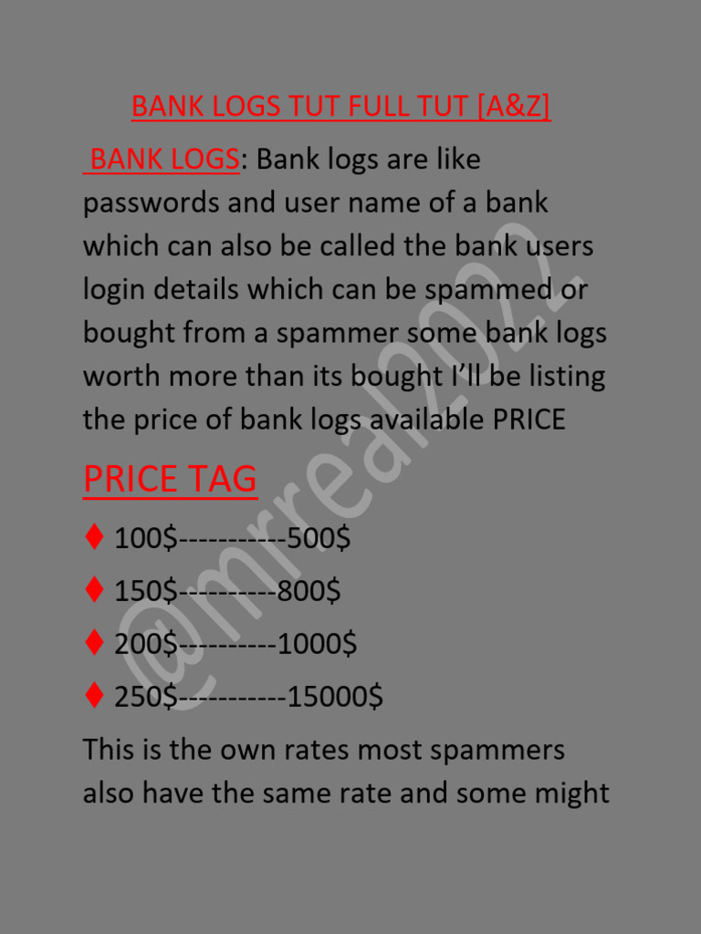 Bank Logs Pricing and Caution Guide | PDF