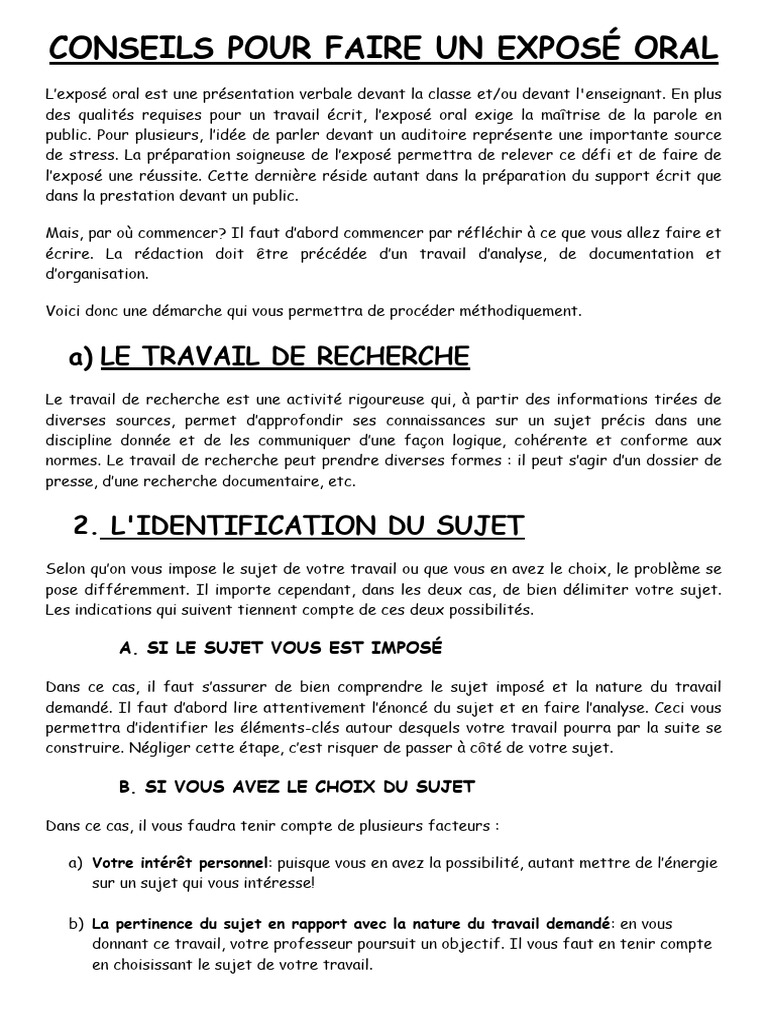 Conseils pour réussir un exposé oral | PDF | Mise en page