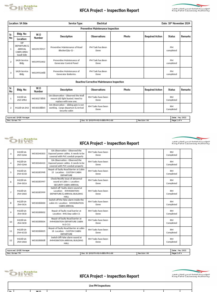 Electrical Inspection Report SA Side 18th November 2024 | PDF ...