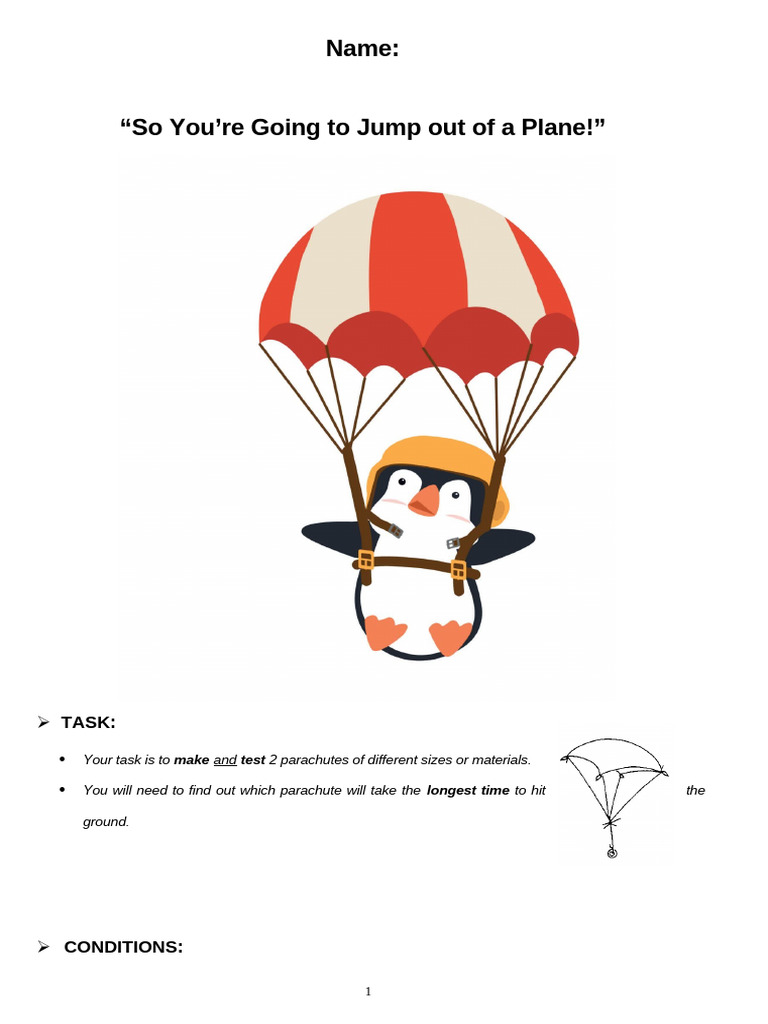 So You're Going To Jump Out of A Plane! Parachute Extension Task | PDF ...