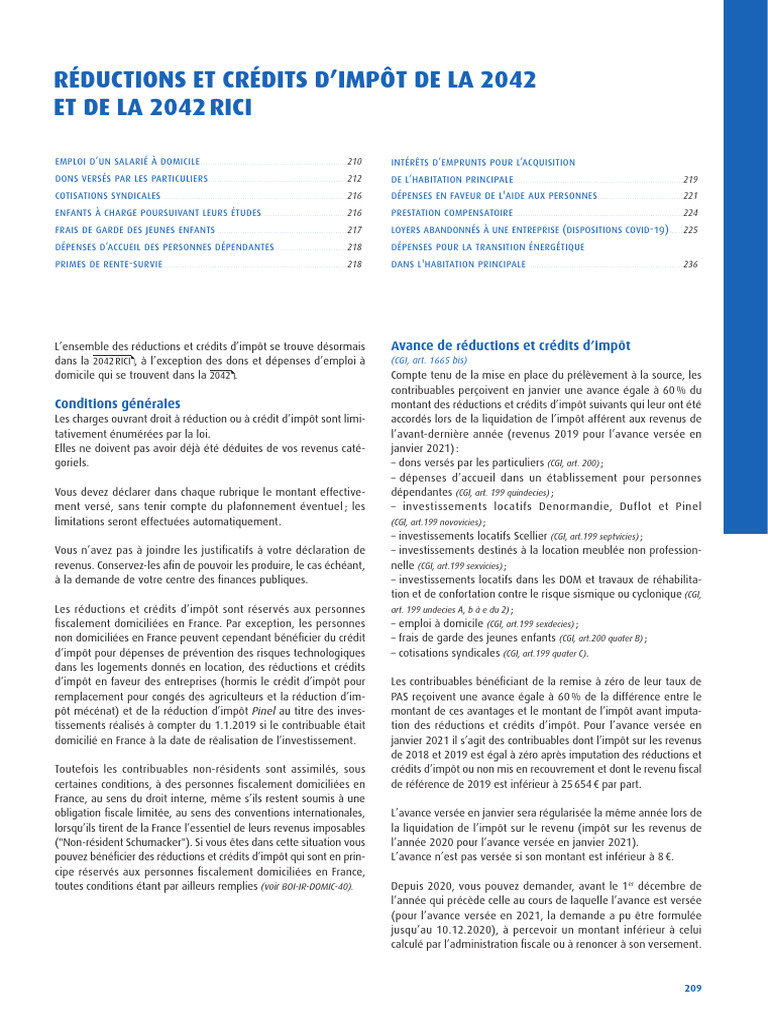 Réductions et crédits d'impôt 2042 RICI | PDF | Impôt sur le revenu ...