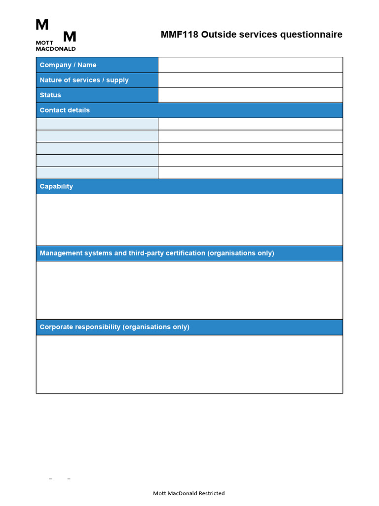 MMF118 Outside Services Questionnaire | PDF | Insurance | Corporate ...
