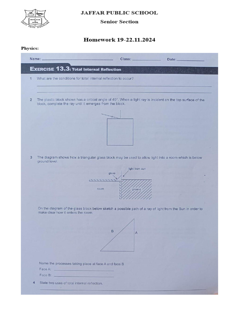 Senior School Homework Tasks Pdf