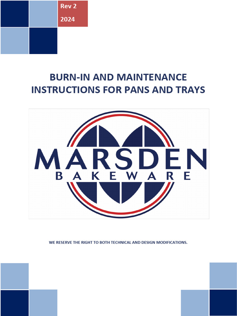 Marsden Pan Instruction - Rev 2 | PDF | Cookware And Bakeware | Silicone