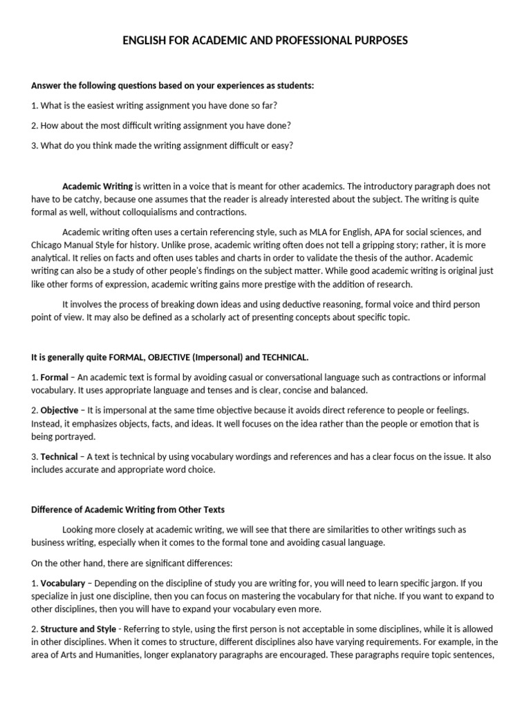 English For Academic and Professional Purposes 1 | PDF | Essays | Human ...