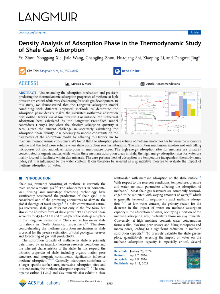 Shale Gas Methane Adsorption Study | PDF | Adsorption | Phases Of Matter