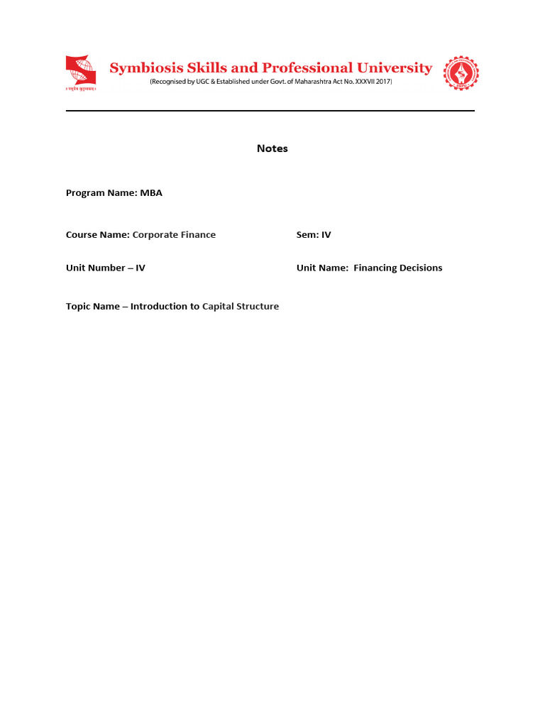 Capital Structure Pdf Capital Structure Equity Finance