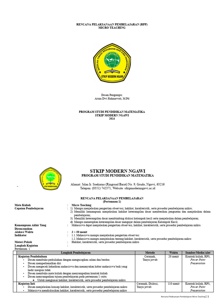 RPP Micro Teaching Pendidikan Matematika | PDF