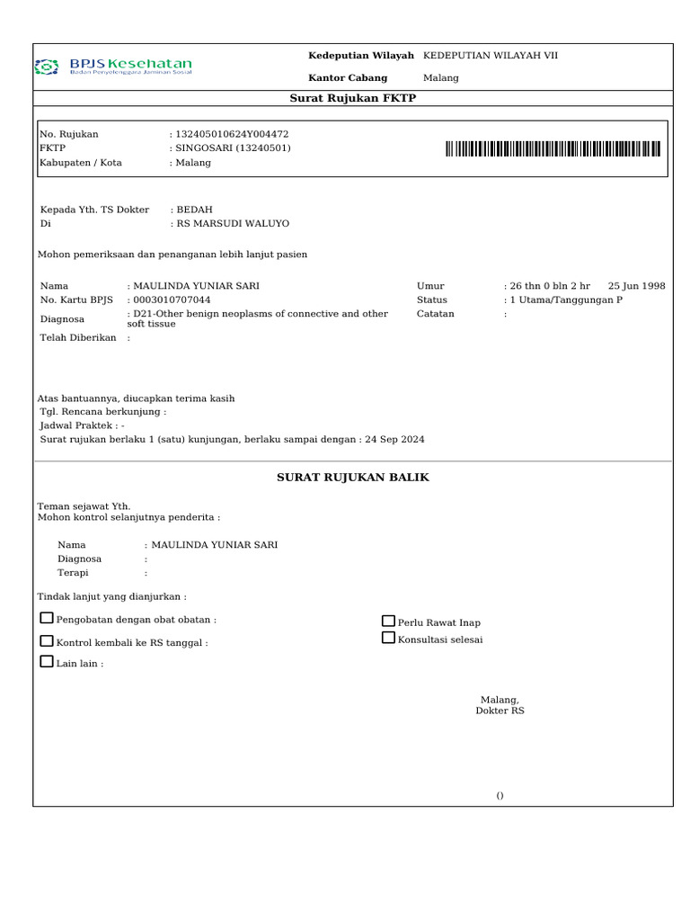 Surat Rujukan Pasien RS Marsudi Waluyo | PDF